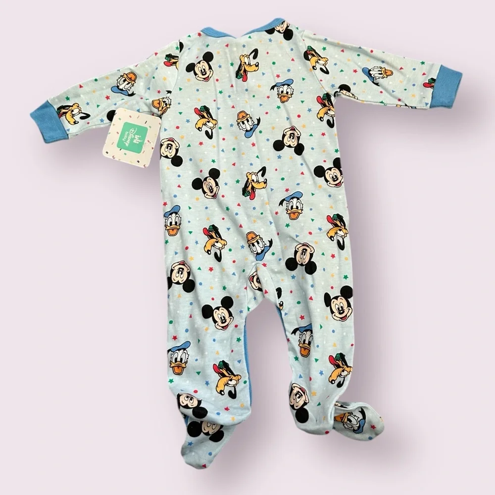 NWT Disney Baby Mickey Mouse Best Pals Light Blue Footies With Bib Size 0-3 Mon